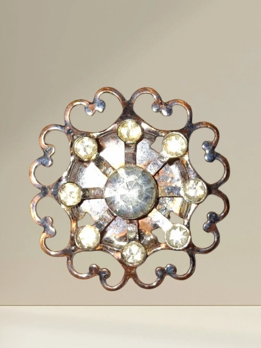 Brooch Pin Starburst Crystal Floral Jewelry Womens Clear Rhinestones No Brand